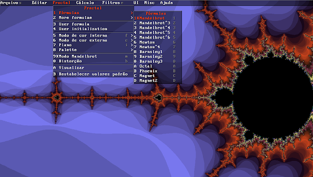 Menu de fórmulas fractais com o Xaos no Ubuntu Linux 16.04 LTS