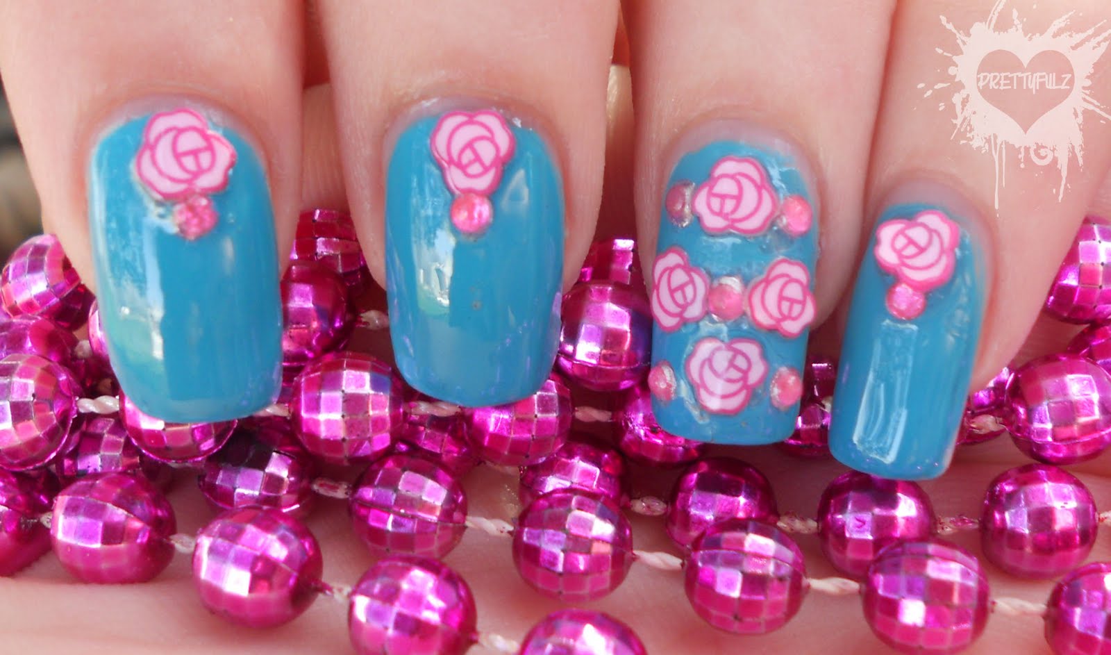 Prettyfulz: Pretty Pink & Teal Flower Nail Art Design
