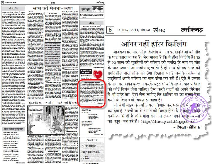 dainik chhatisgarh me ''BHARTIY NARI ''