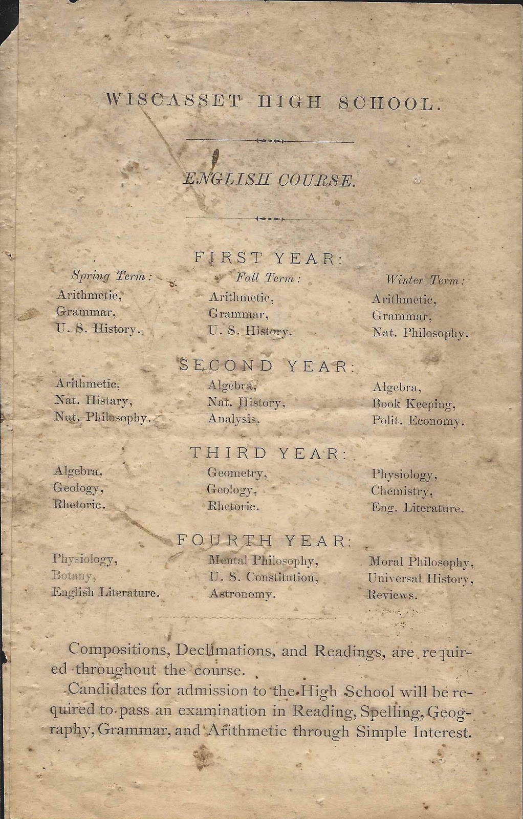 Heirlooms Reunited 1880 Graduation Program of Wiscasset High School