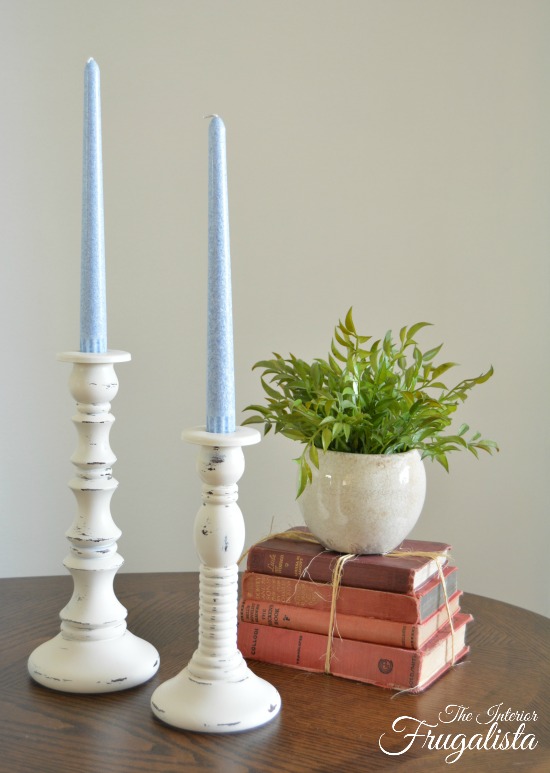 IKEA wooden candlesticks refreshed with Heirloom White spray paint