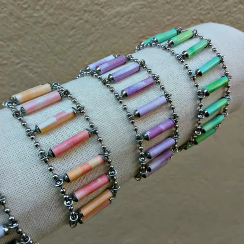 Pastel paper bead and stainless steel bracelets