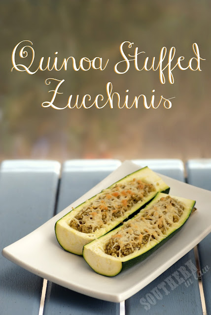 Pesto Quinoa Stuffed Zucchini Boats with Parmesan Cheese 