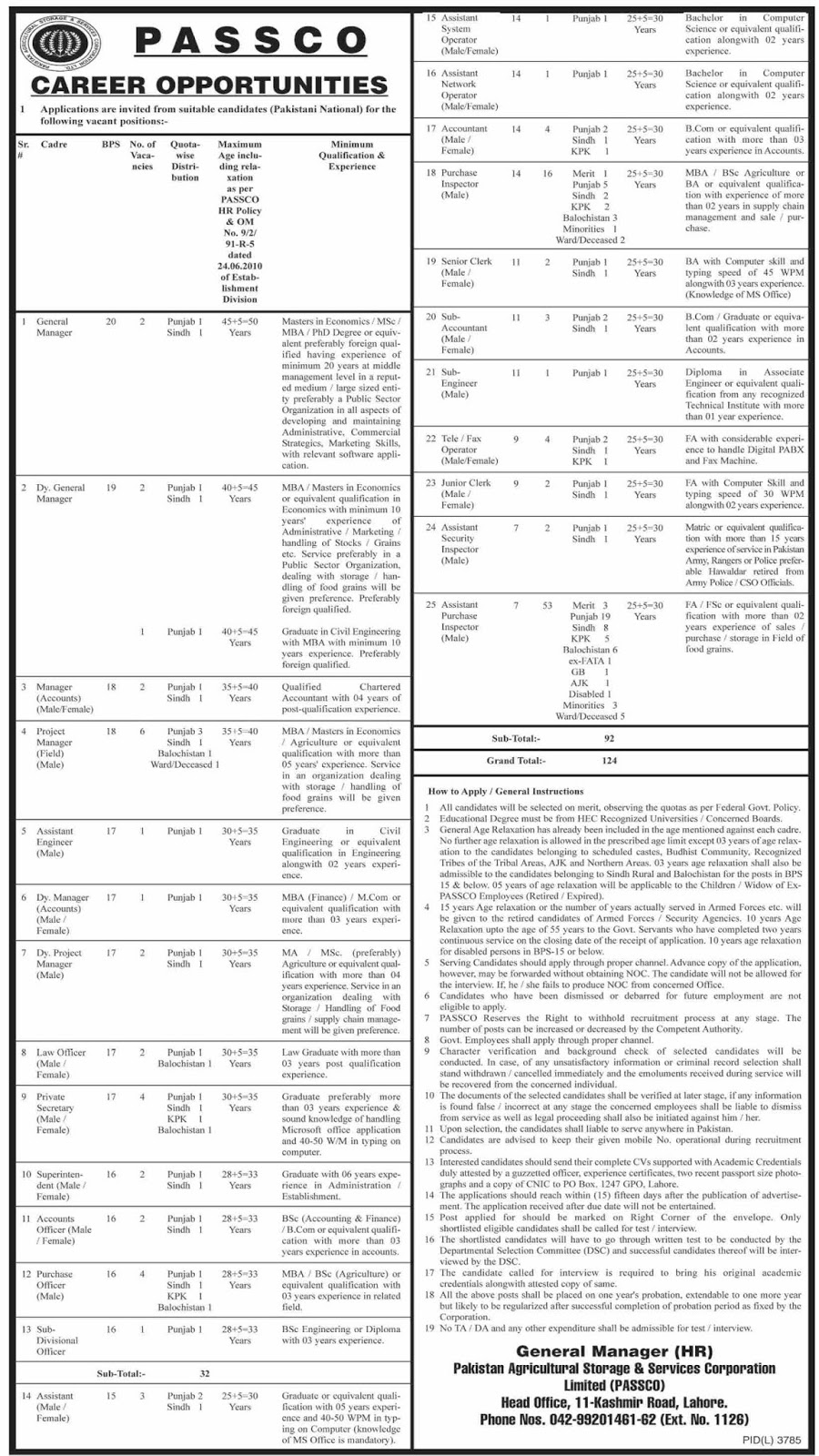 Pakistan Agriculture Storage and Services Corporation Limited PASSCO Latest Jobs 2020 Advertisement