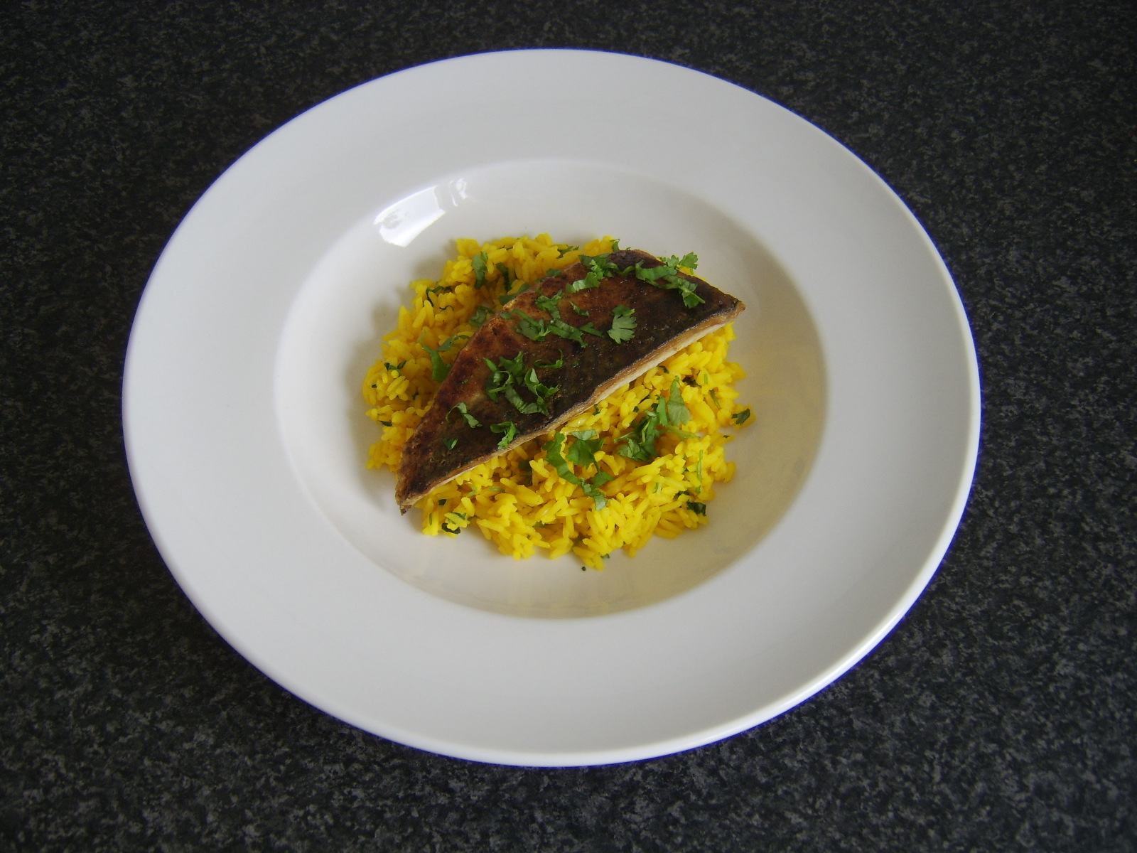 What Should I Have for Dinner Tonight? Curry Spiced Mackerel Fillet on Turmeric and Garlic Rice