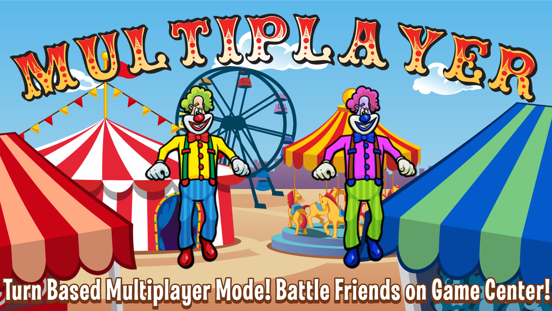 Laugh Clown Professional Balloon Dodger iPhone 5 Promo Art: 'Turn-based multiplayer mode battle friends on Game Center!'