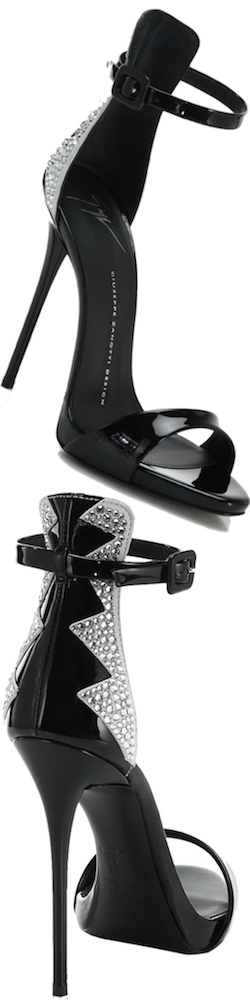 Giuseppe Zanotti Zig-Zag Crystal-Patterned Patent Leather Sandals