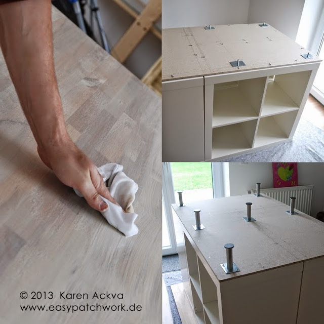 Cutting table with storage for customized sewing room 
