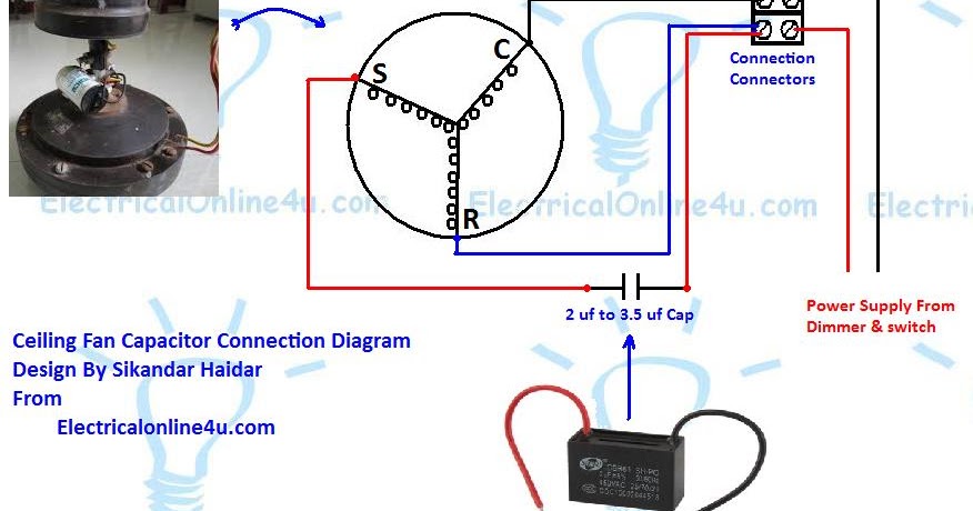 Ceiling fan Capacitor Wiring Connection Diagram - Electricalonline4u
