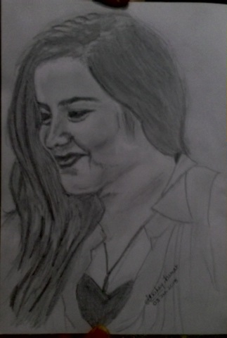 AKSHAY KUMAR: Pencil Sketch Portrait of a Smiling Beautiful Indian Girl  with dimple and Beautiful Hair.