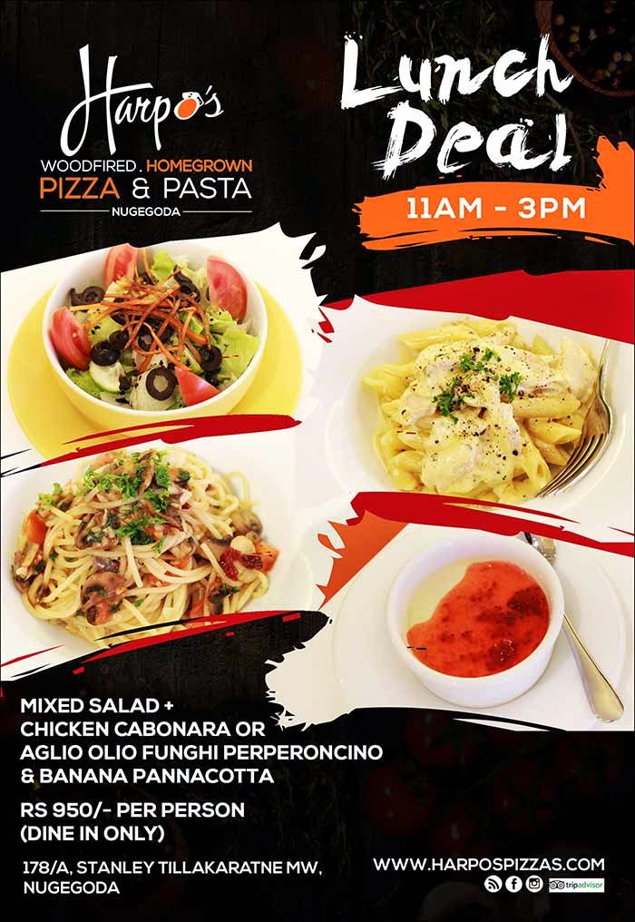 Ceylonica Unlimited Harpos’ Pizza & Pasta Pasta Lunch Deal Pizza