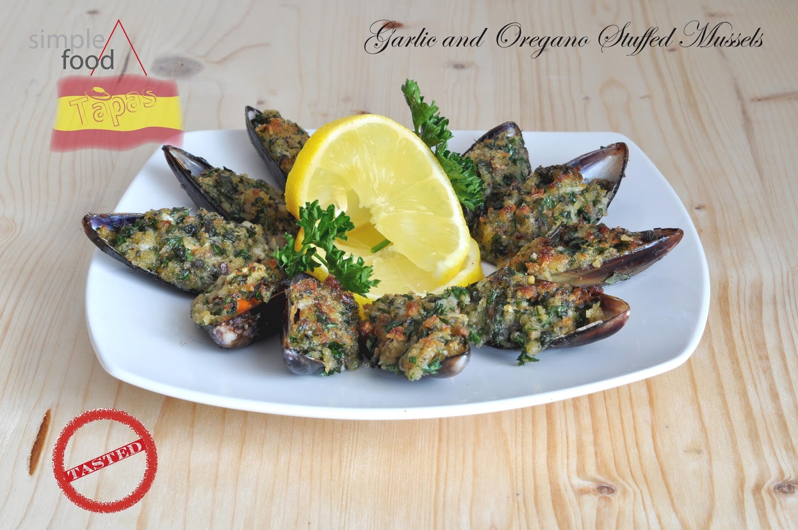 Simple Food Garlic and Oregano Stuffed Mussels