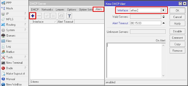 Gambar Konfigurasi DHCP Alert pada Mikrotik