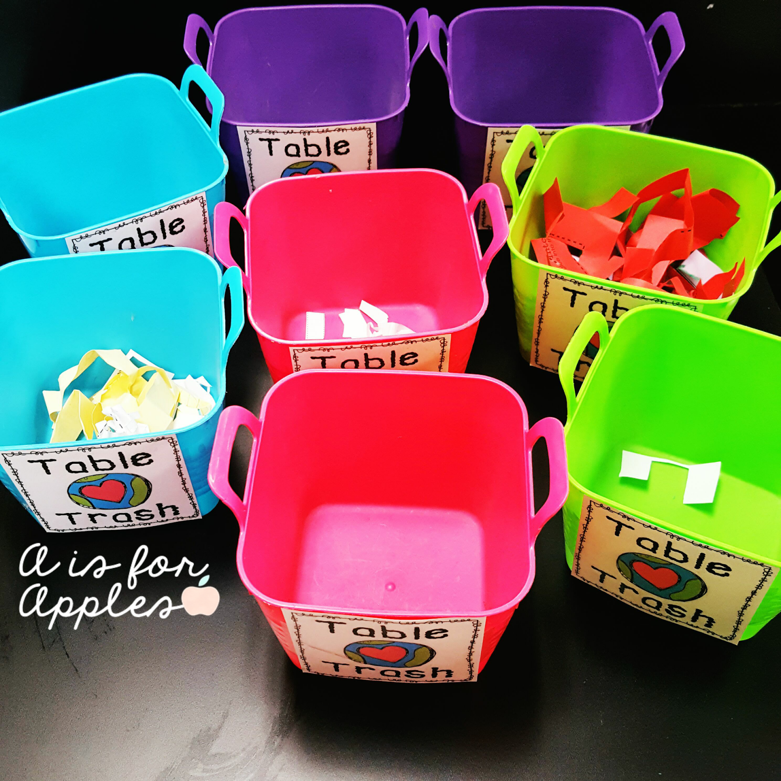 A is for Apples Table Trash Bins FREEBIE!