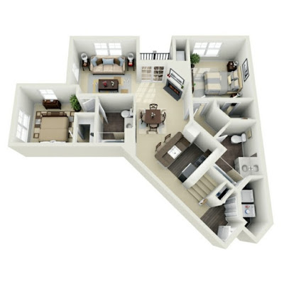 3D floor plan - irregular geometric shaped house 3D floor plan - irregular geometric shaped house