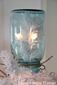 White mason jar Christmas tree, by Eclectically Vintage, featured on I Love That Junk