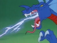 The Blue Dragon unleashes its lightning breath... Blue Dragon breathing lightning.