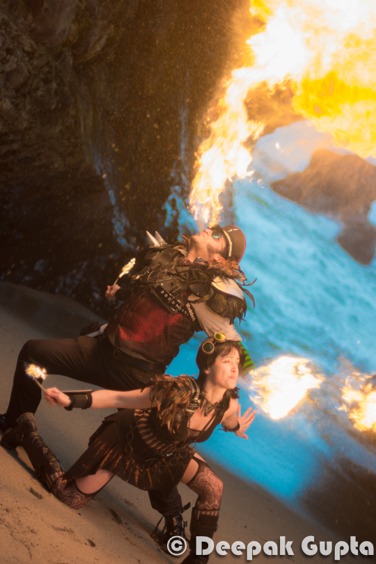  They gave us different poses around the Beach Cave. It was getting difficult to control fire in some poses. We had to pause the event multiple times to wait for the wind to be stable.