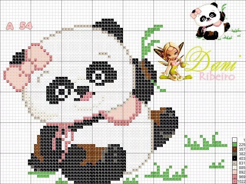 Artes da Abelha Rainha: Ursinhos Panda em ponto cruz