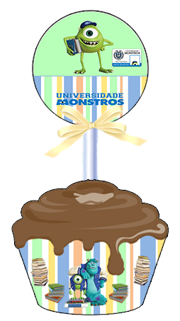 Universidad de Monstruos: Divertidos Toppers y Wrappers para Cupcakes para Imprimir Gratis. 