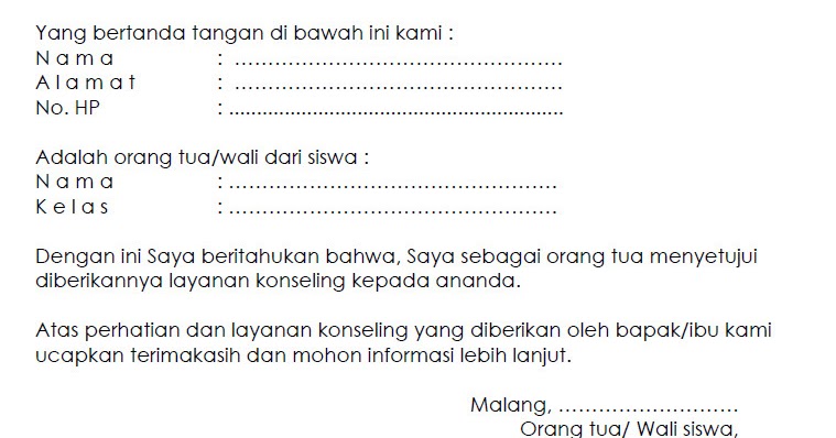 Surat Pesetujuan Orang Tua Dalam Konseling Bimbingan Konseling