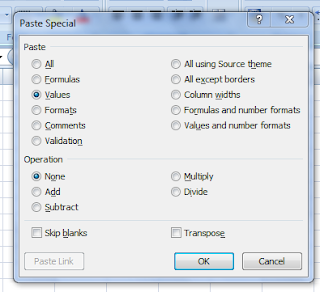 paste values pada excel