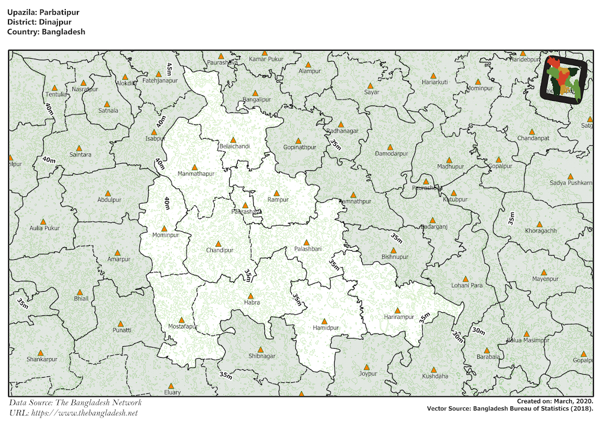 Parbatipur Upazila Elevation Map Dinajpur District Bangladesh