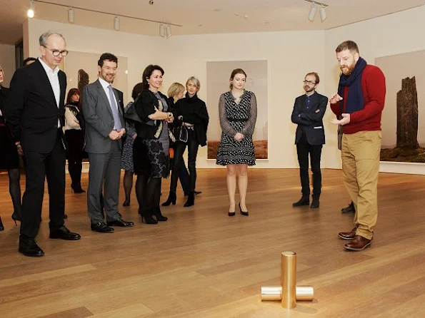 Mudam president Princess Stephanie visits Grand Duke Jean Museum of Modern Art. wears dress, valentine's day gift