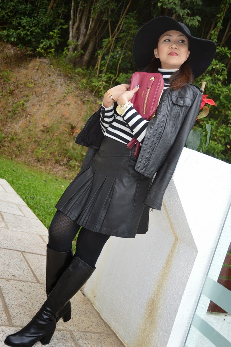 Leather Me Up :: Leather Jacket & Skirt with Stripe Turtleneck | Simone