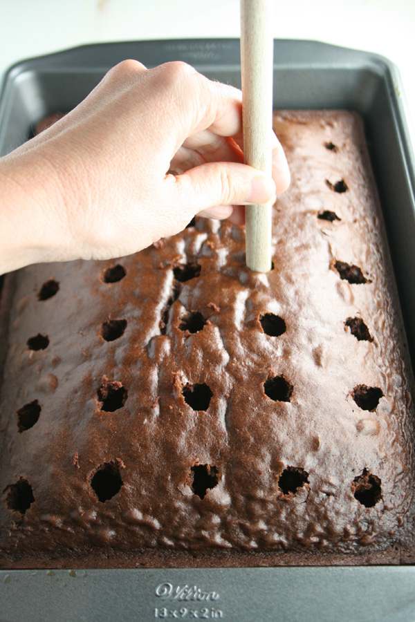 Chocolate Turtle Poke Cake - Handy DIY