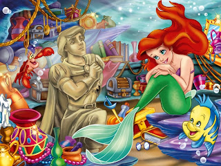 Ariel con el principe Eric y todos los tesoros que se esconden debajo del mar;Imagen de la sirenita Ariel de disney para imprimir