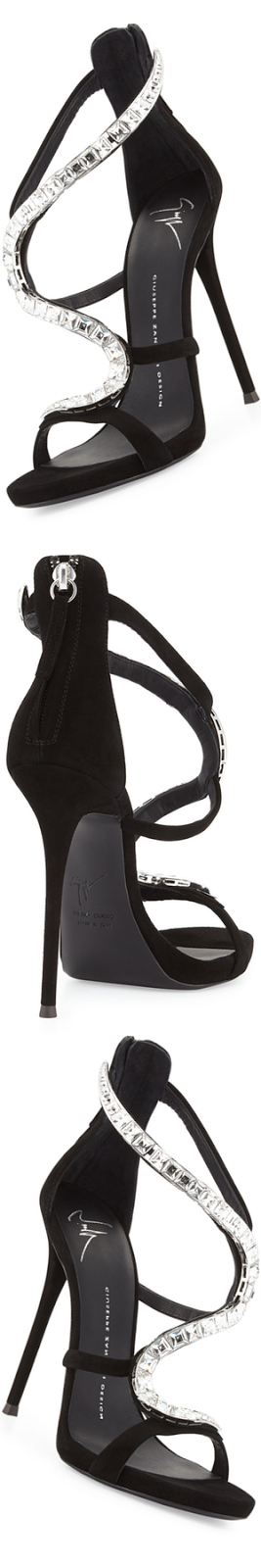 Giuseppe Zanotti Wavy Crystal Suede 115mm Sandal, Nero