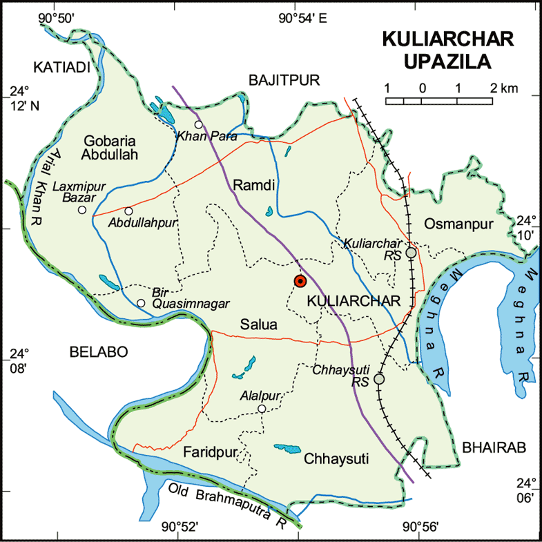 Kuliarchar Upazila Map Kishoreganj District Bangladesh