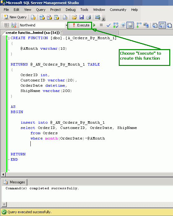 how to create function in sql server 2008 with example
