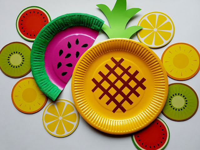 arbuz- ananas - owoce z papierowych talerzyków - summer children crafts - diy - prace plastyczne - wakacje z dzieckiem - kreatywnie z dzieckiem