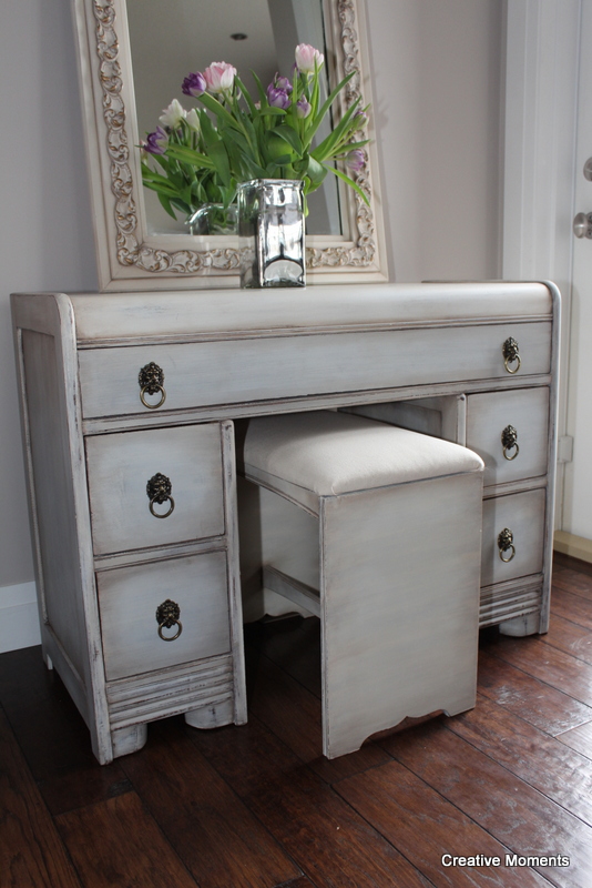 Old Fashioned milk paint vanity, mirror and stool