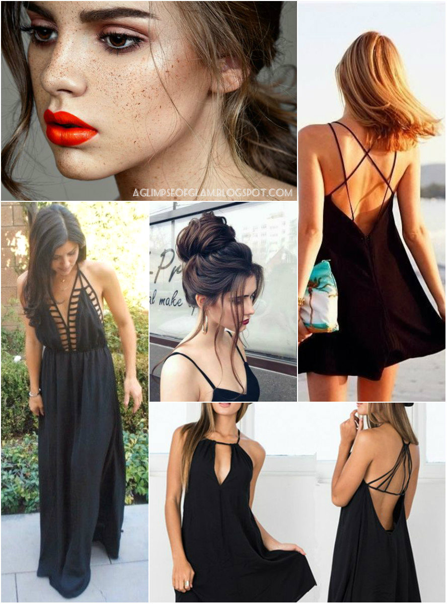 A Glimpse of Glam, Style Inspiration, Summer Events, Black Dresses, Bold Lip, Updo Hairstyle - Andrea Tiffany
