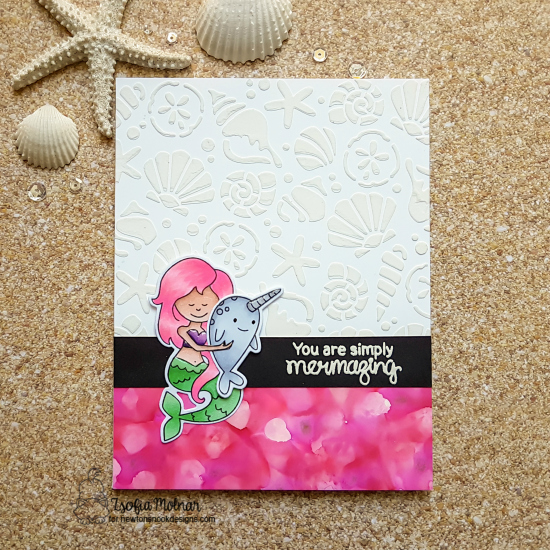 Mermaid Card by Zsofia Molnar| Narly Mermaids Stamp Set and Seashells Stencil by Newton's Nook Designs #newtonsnook #handmade