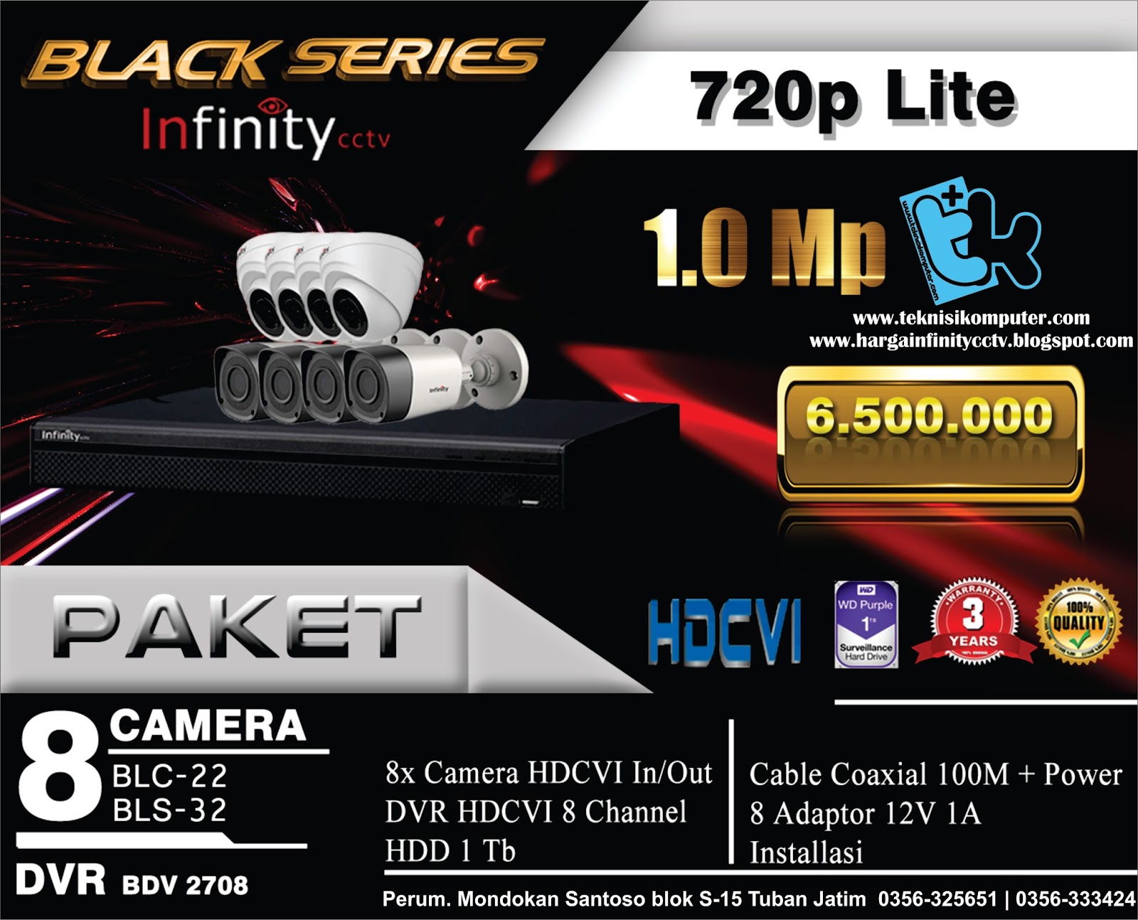 PAKET CCTV INFINITY BLACK SERIES 8 CHANNEL 720 PIXEL