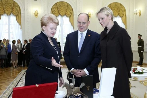 Princess Charlene and Prince Albert of Monaco met with President Dalia Grybauskaitė and Lithuania's Prime Minister Andrius Kubilius