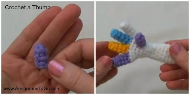 fingers and thumb made from yarn