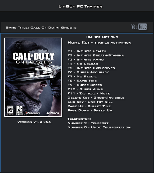 Call of Duty Ghosts v1.2 Trainer +16 [LinGon]