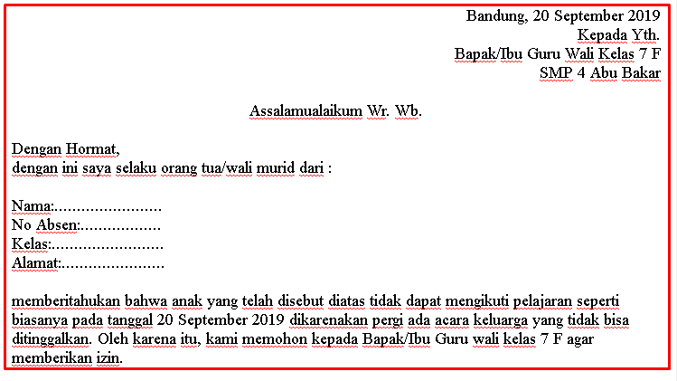 Contoh Surat Izin Kerja Acara Keluarga