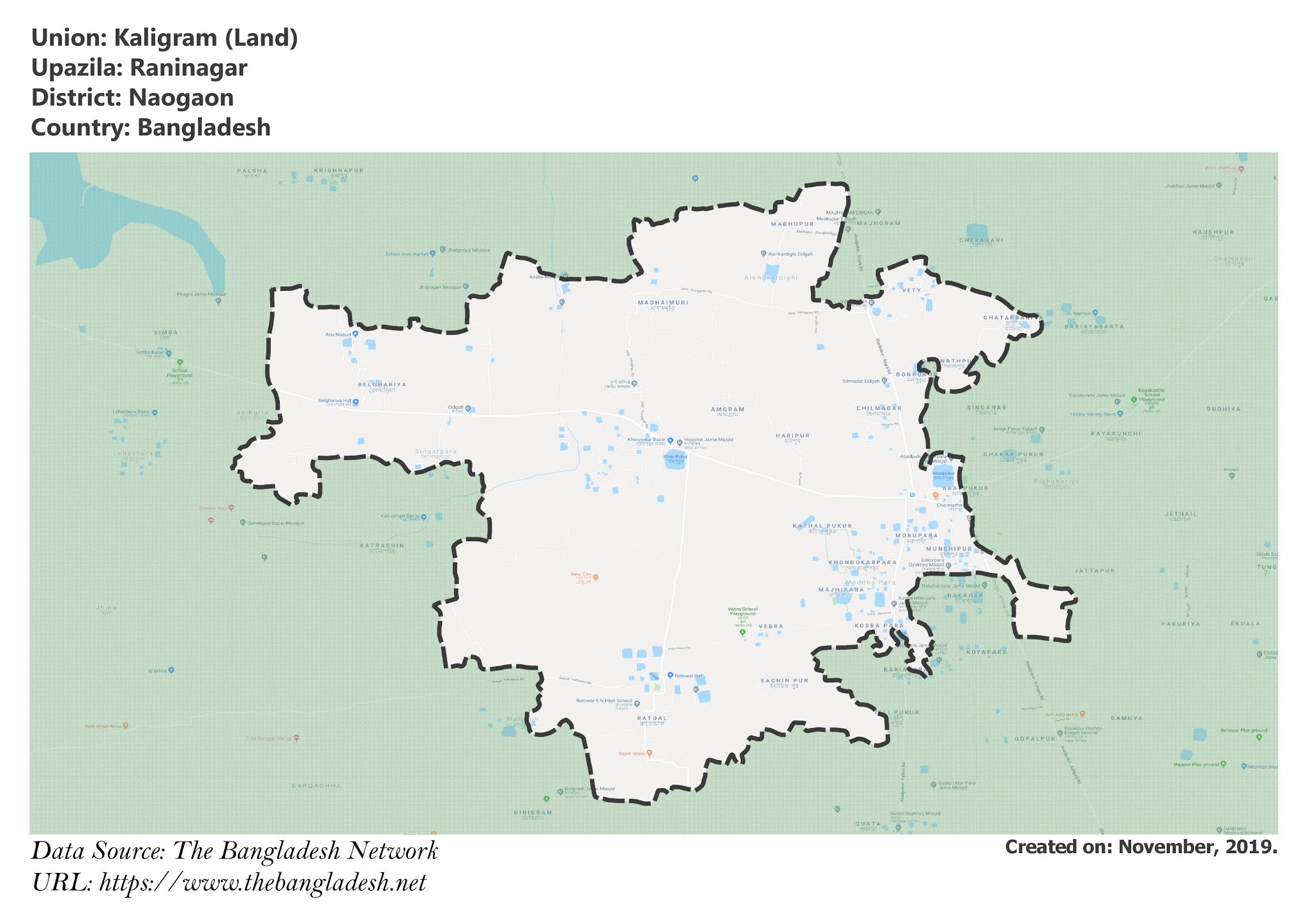 Map of Kaligram of Naogaon, Bangladesh.