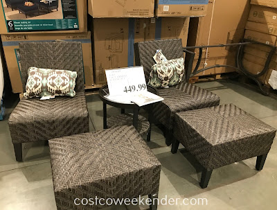 Relax in your backyard on the Agio International 5-piece Fairmont Woven Seating Set