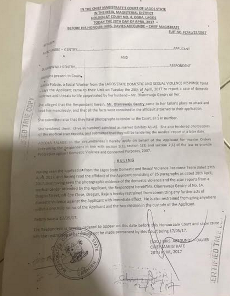 mercy aigbe restraining order