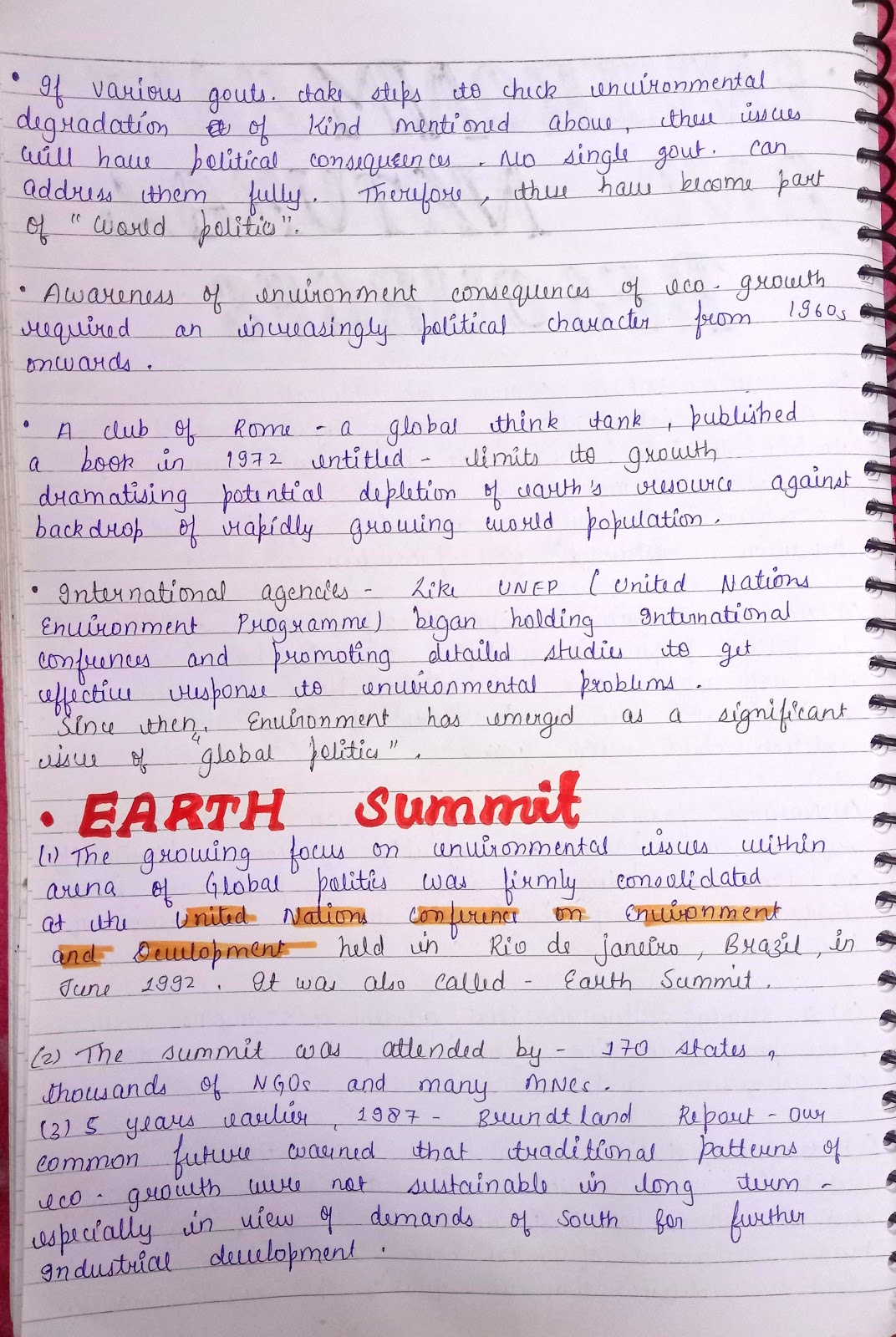 handwritten notes of environment and natural resources[political