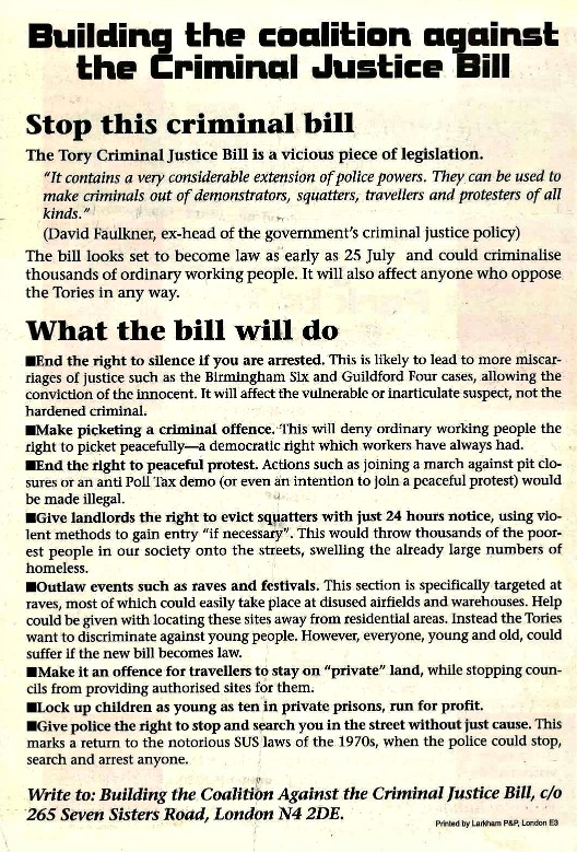 History is made at night Marching against the Criminal Justice Act