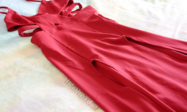 SheIn Fashion Review: Red Cutout Maxi Dress Details on the red cutout double slit Nightwalker Shera maxi dress dupe from SheIn.