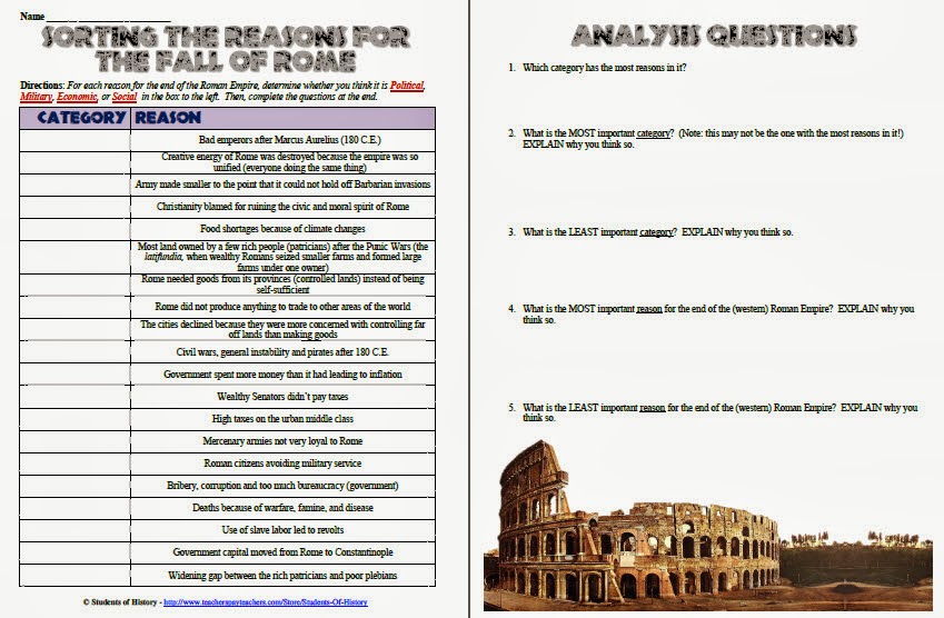 Reasons For The Fall Of Rome Worksheet Answers